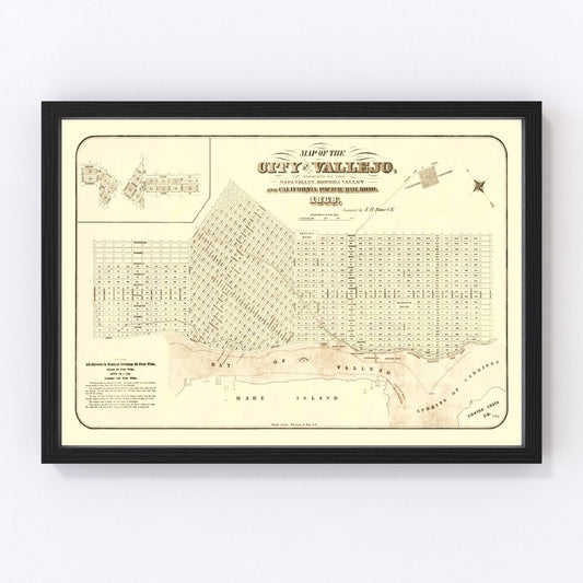 Vintage map of Vallejo, California, 1868