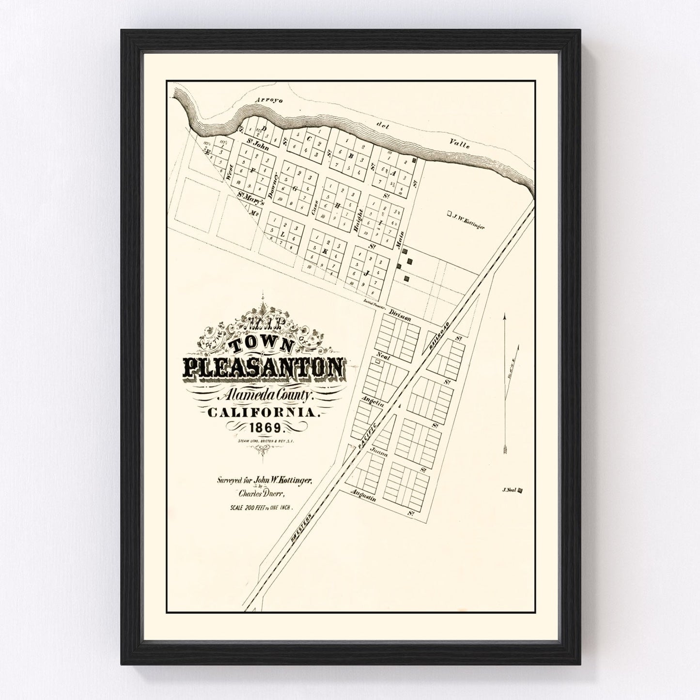 Vintage map of Pleasanton, California, 1869