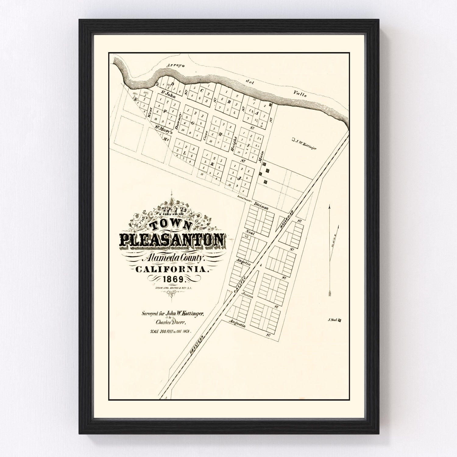 Vintage map of Pleasanton, California, 1869