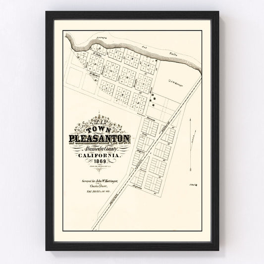 Vintage map of Pleasanton, California, 1869
