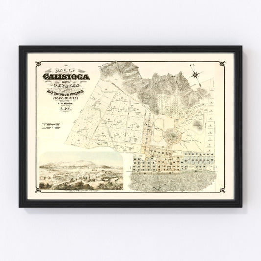 Vintage map of Calistoga, California, 1871, Napa County restored print