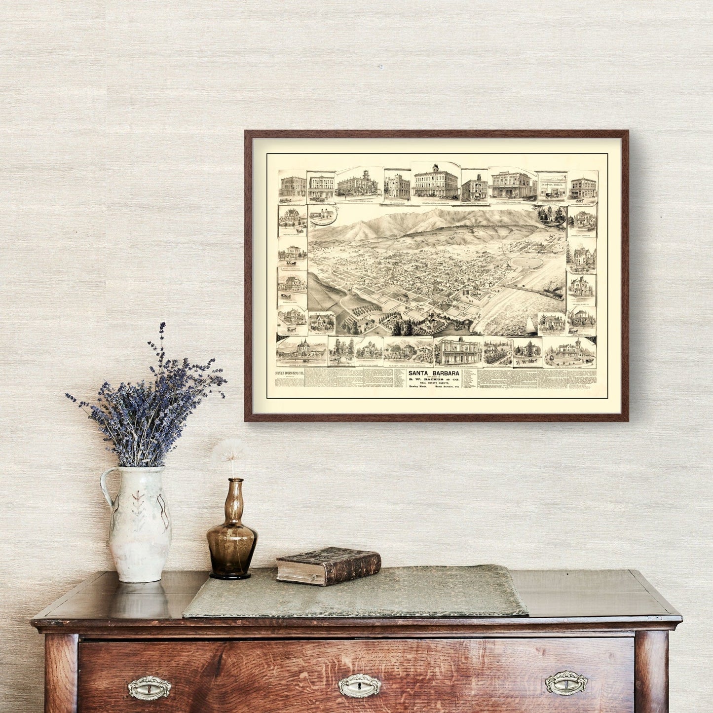 Vintage Map of Santa Barbara, California, 1877