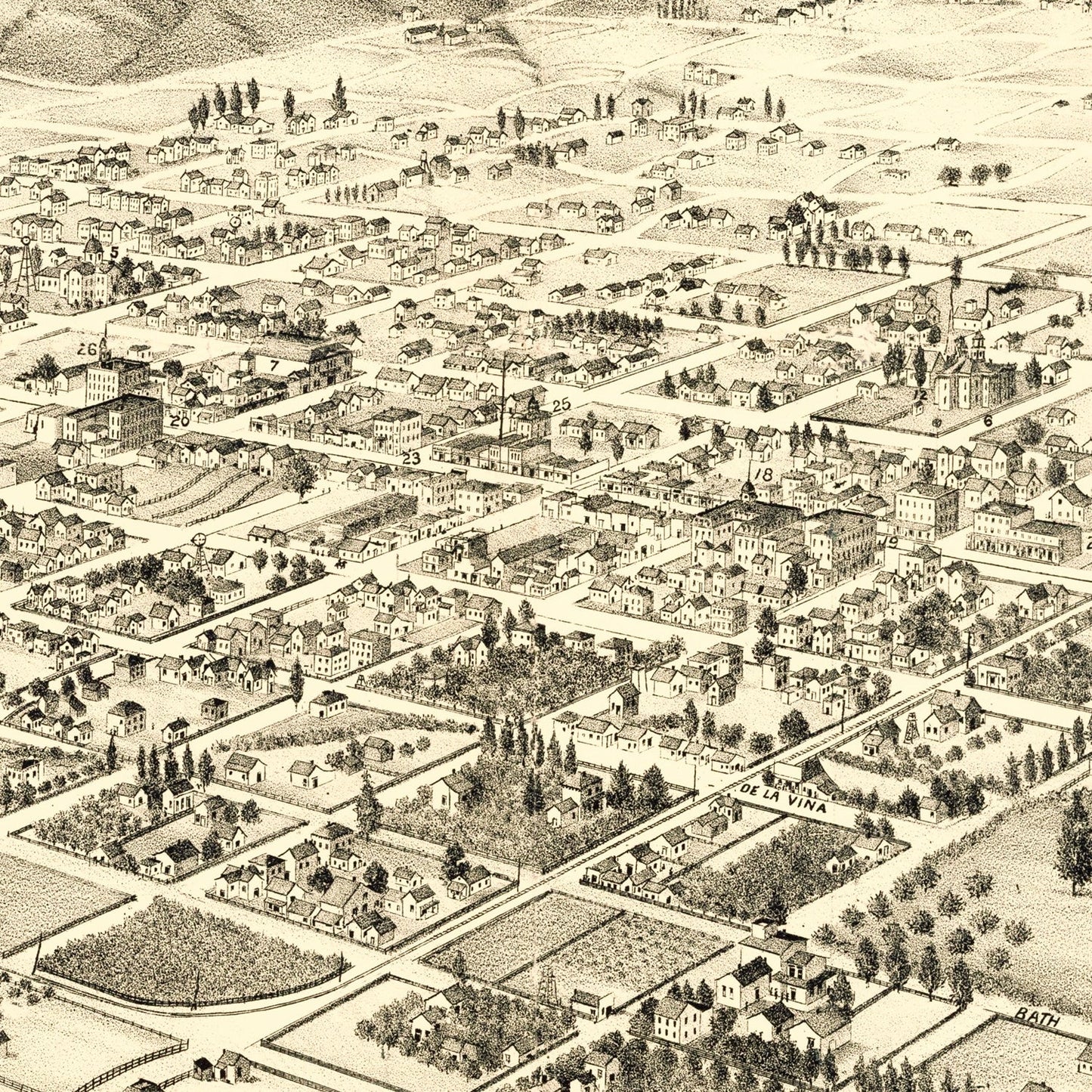 Vintage Map of Santa Barbara, California, 1877