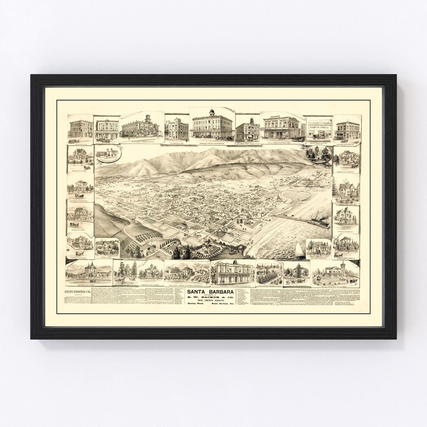 Vintage map of Santa Barbara, California, 1877