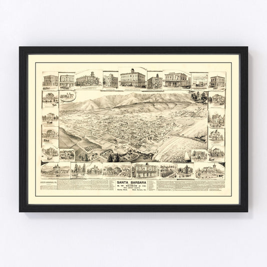 Vintage map of Santa Barbara, California, 1877