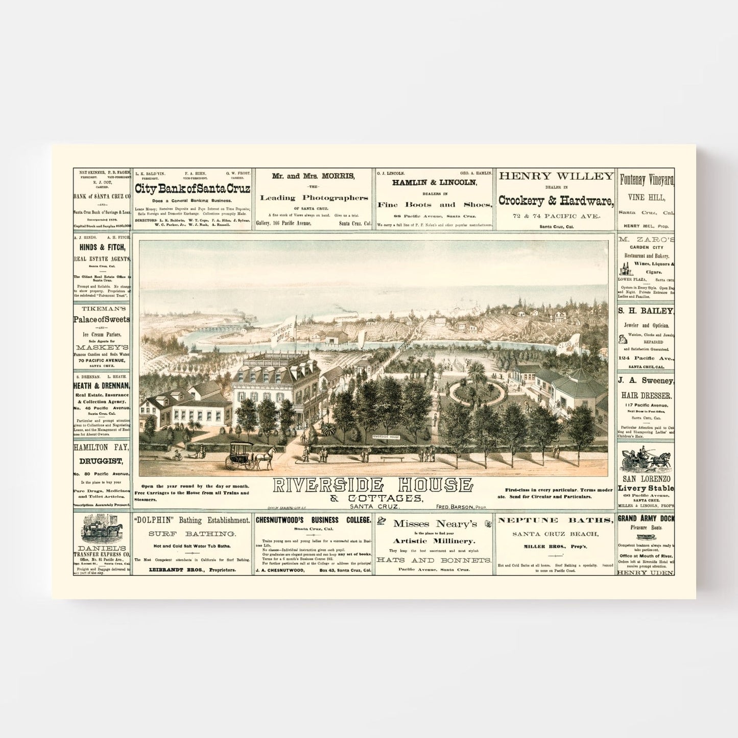 Vintage Map of Santa Cruz, California, 1878