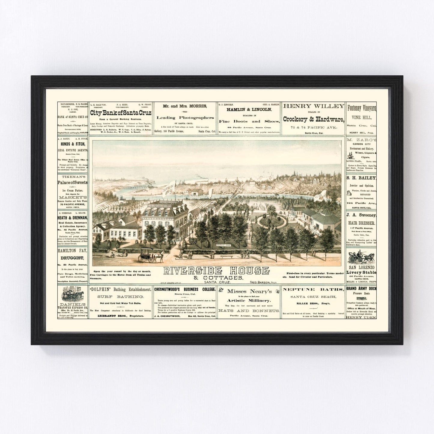 vintage map of Santa Cruz, California, 1878
