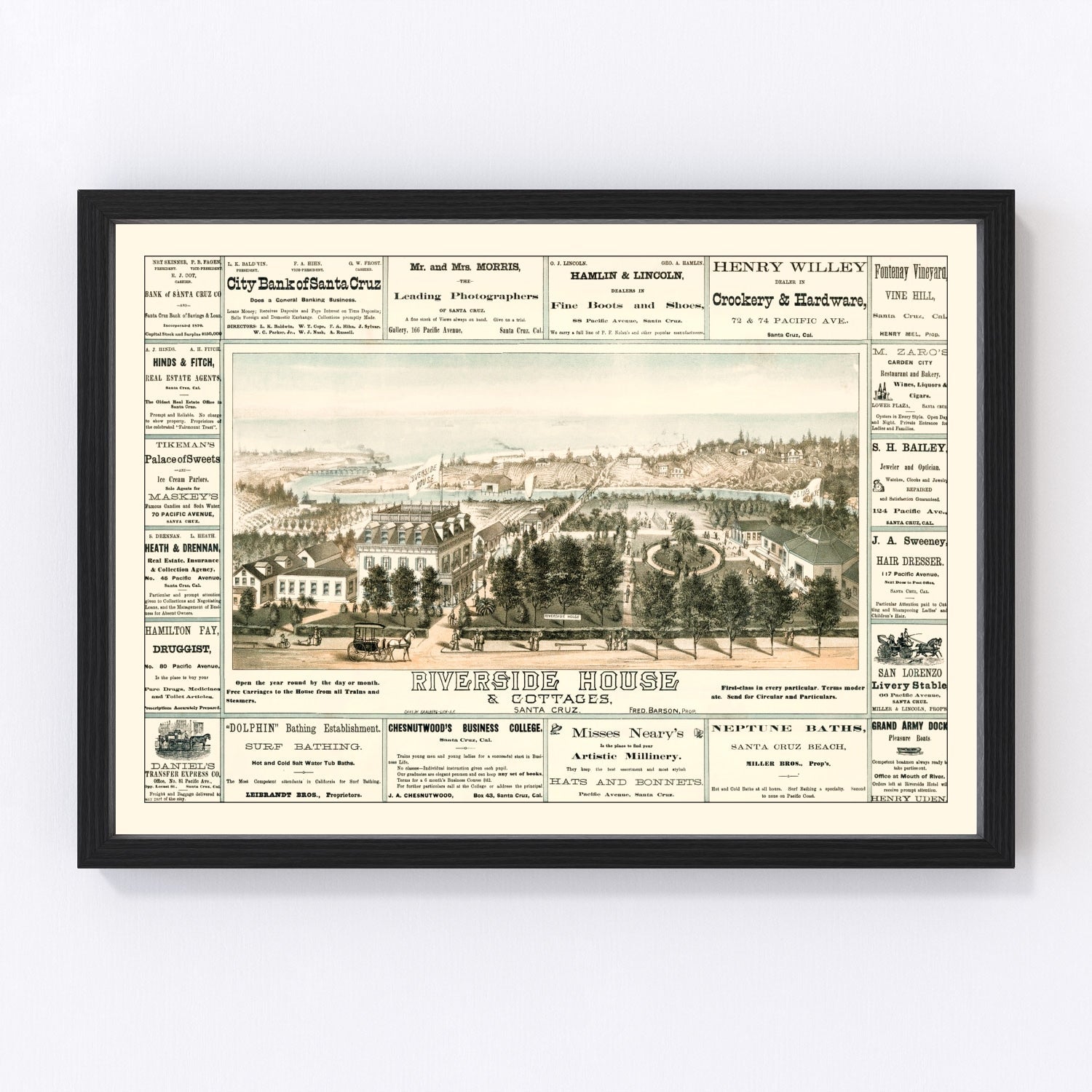 vintage map of Santa Cruz, California, 1878