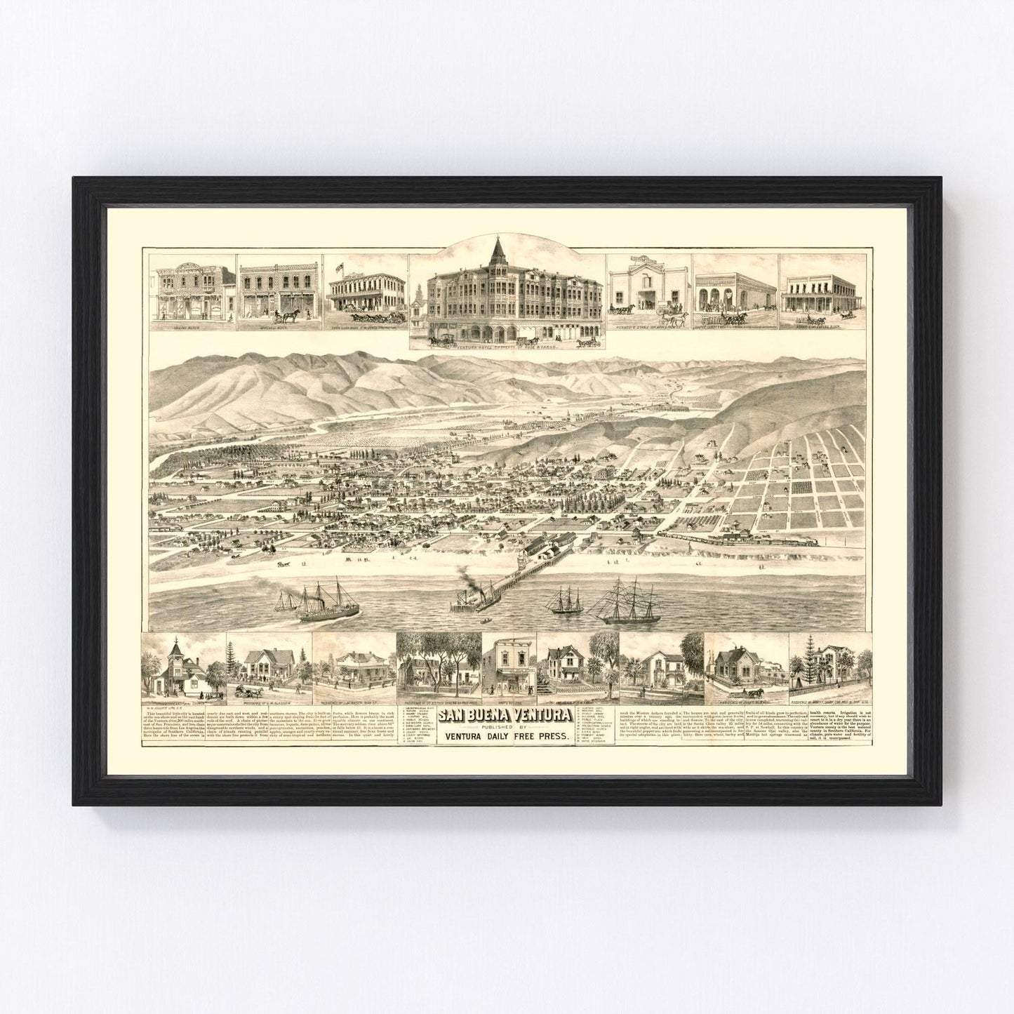 vintage map of San Buenaventura, California, 1884