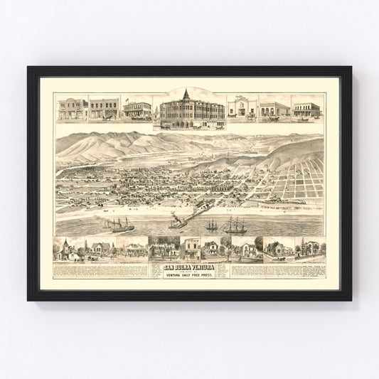 vintage map of San Buenaventura, California, 1884