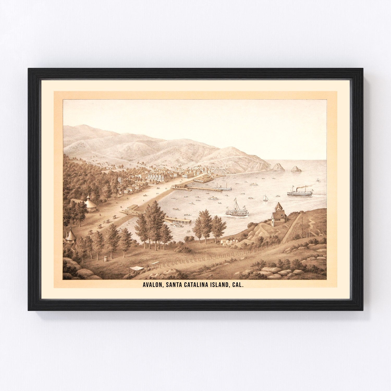 Vintage map of Avalon, Catalina Island, California, 1885, restored print
