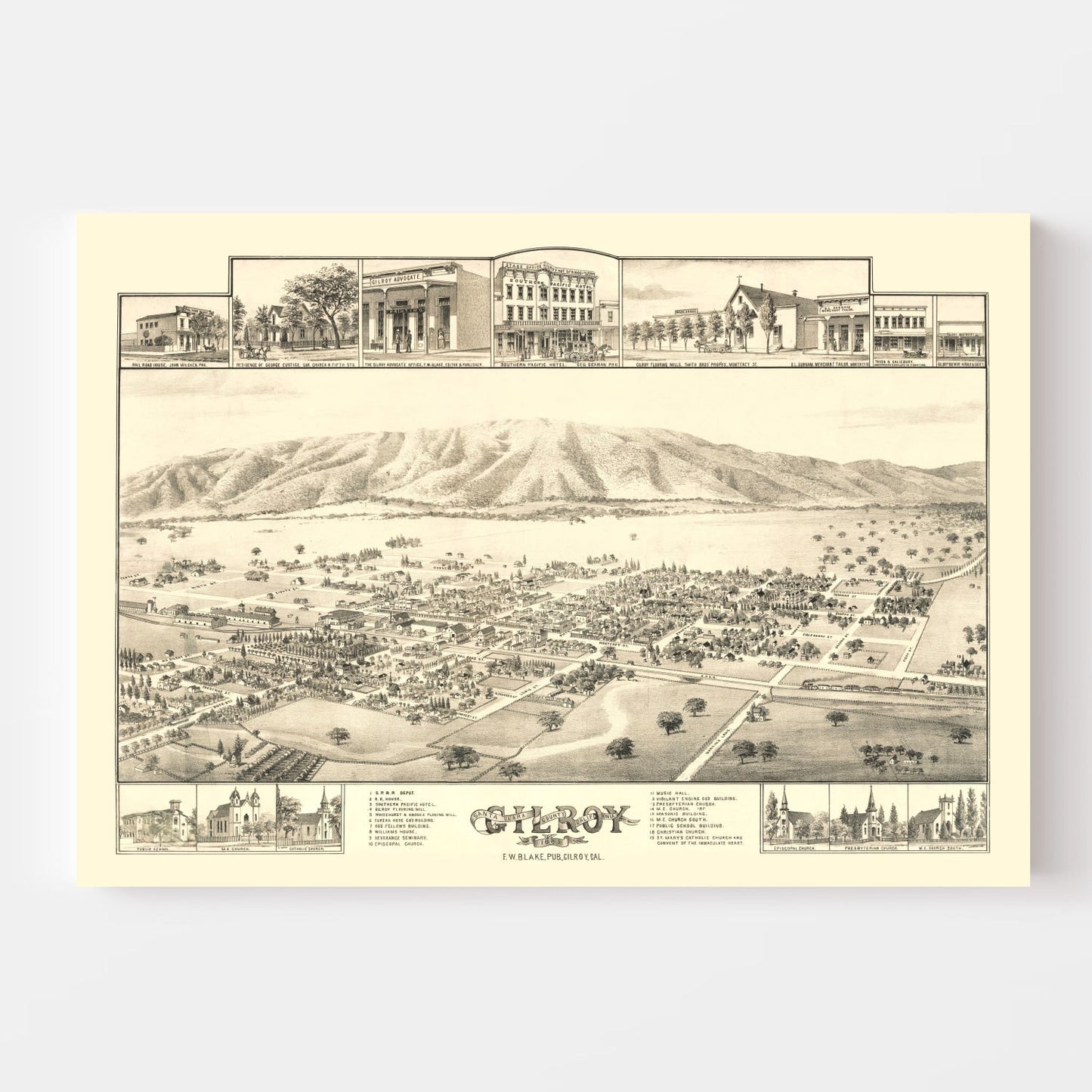 Vintage Map of Gilroy, California, 1885