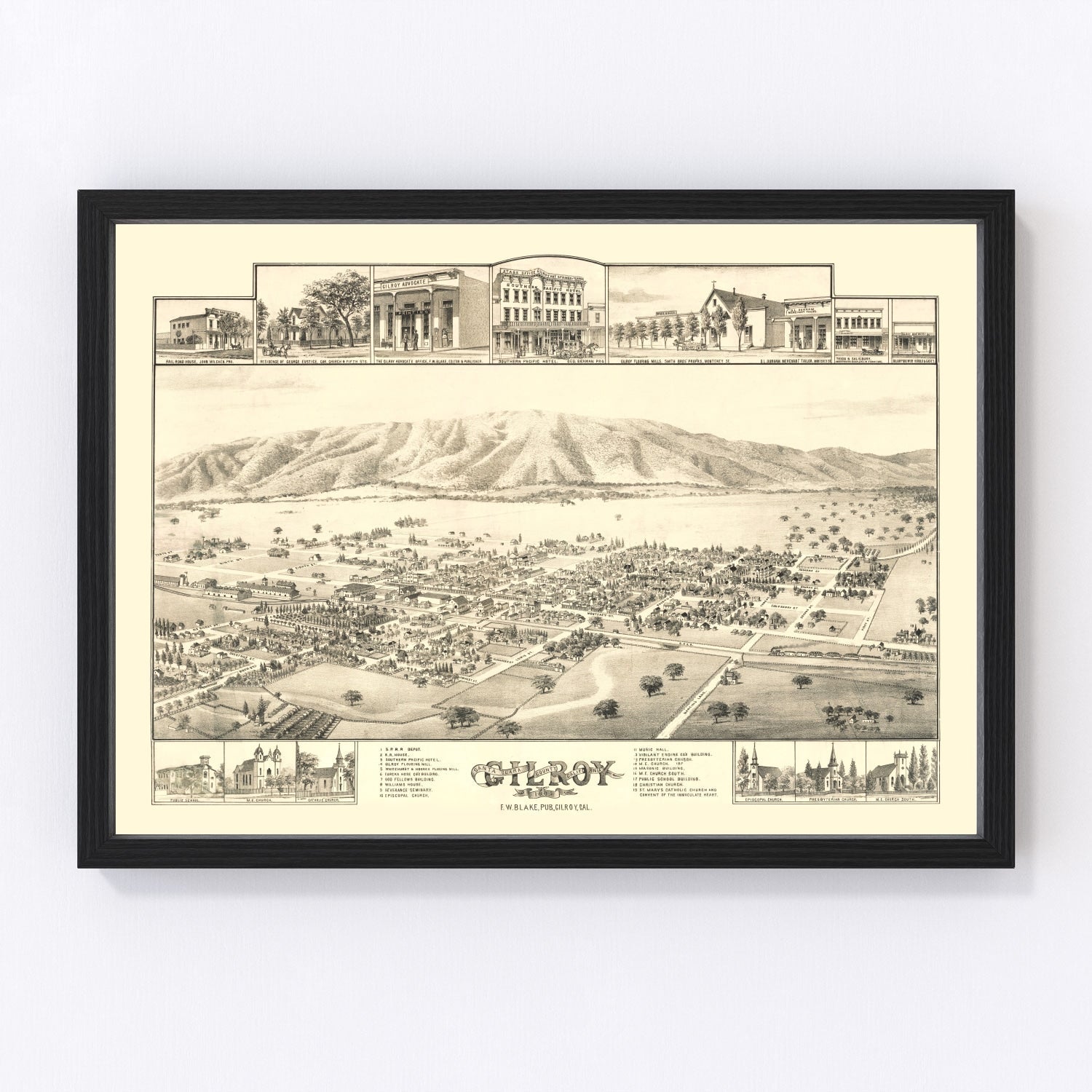 Vintage map of Gilroy, California, 1885