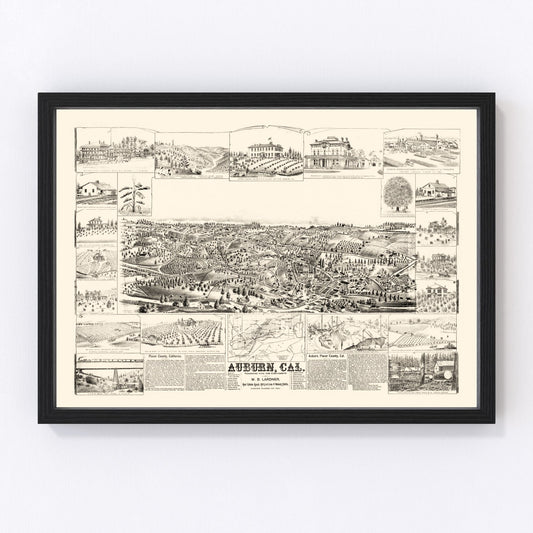 vintage bird's eye map of Auburn, California, 1887, Gold Country