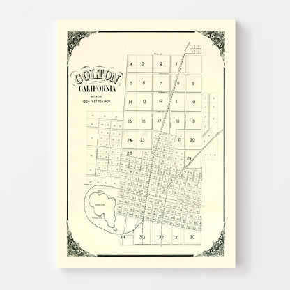 Vintage Map of Colton, California 1887