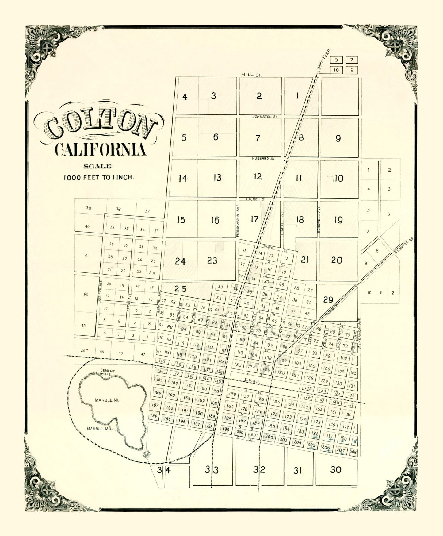 Vintage Map of Colton, California 1887