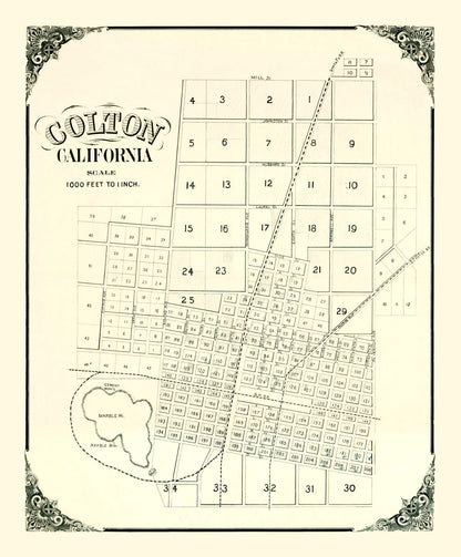 Vintage Map of Colton, California 1887