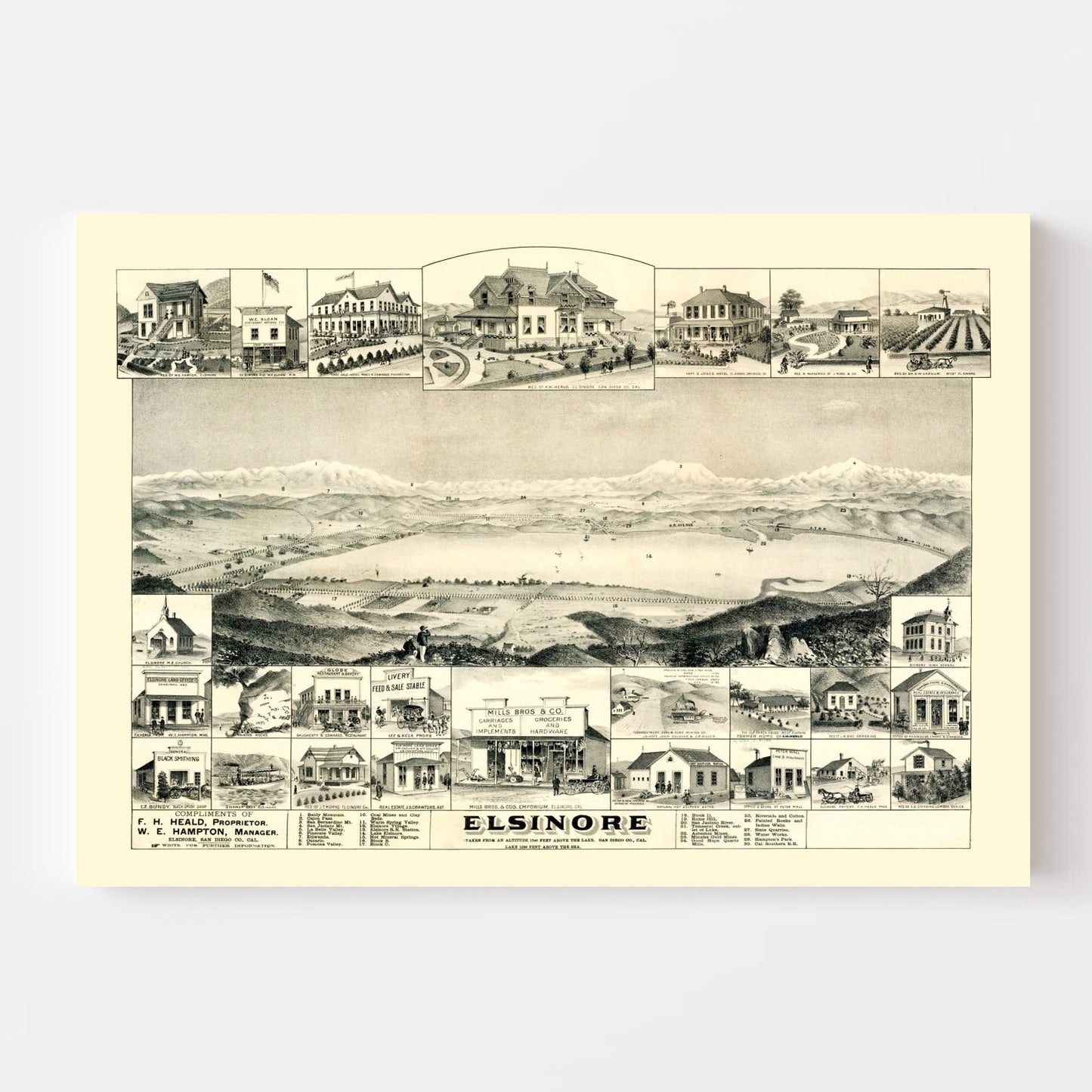 Vintage Map of Elsinore, California 1887 (II)