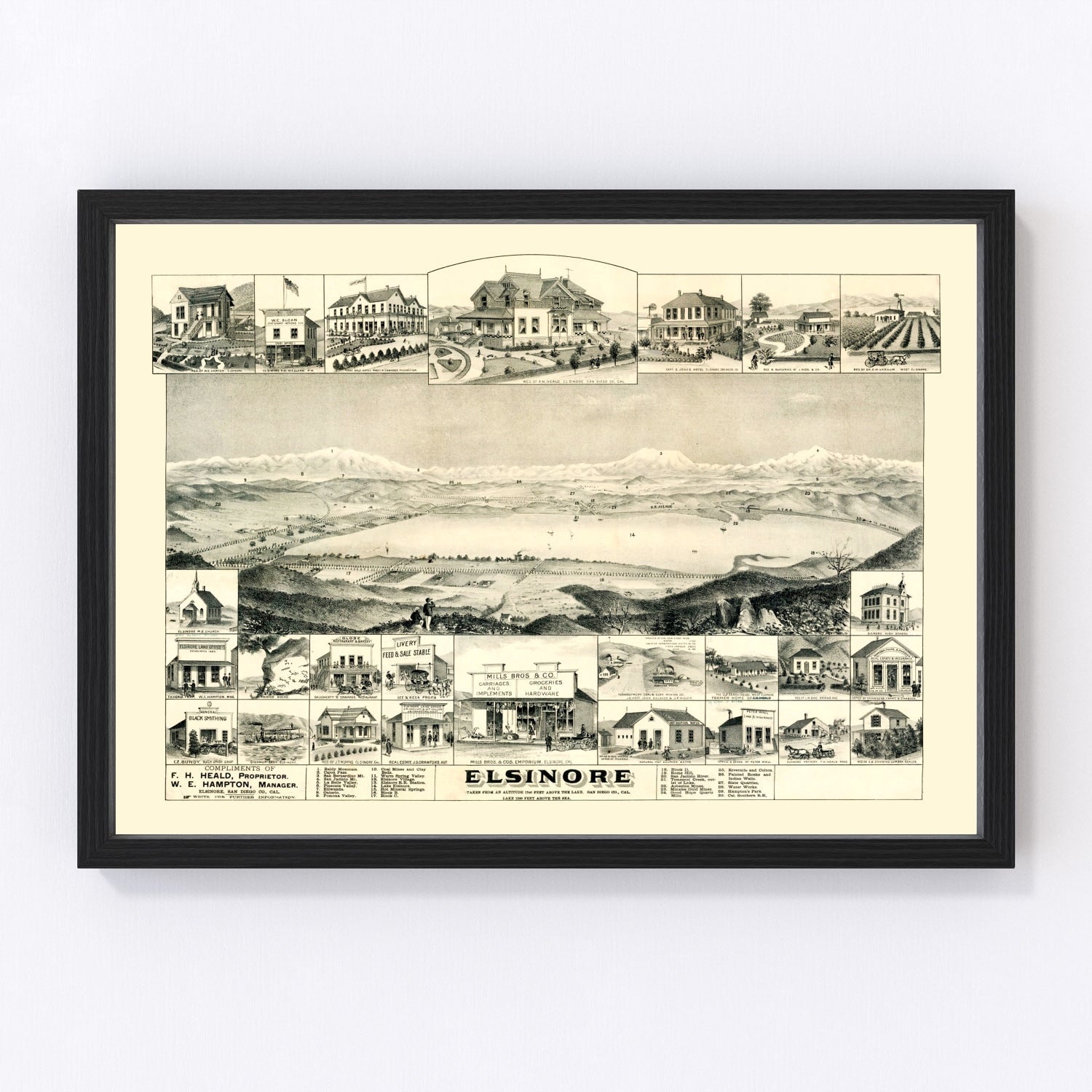 vintage map of Elsinore (Lake Elsinore), California, 1887