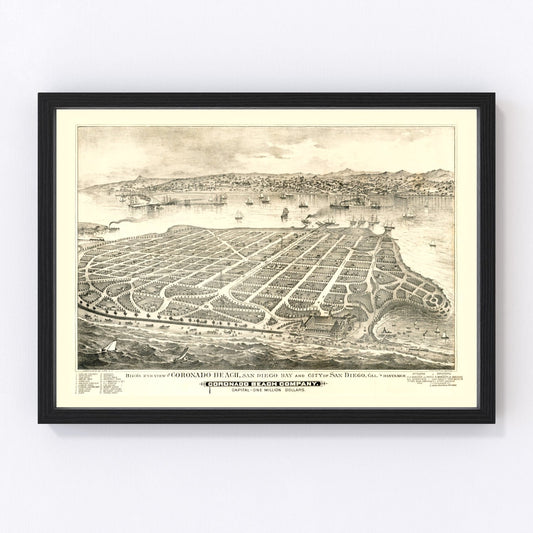 vintage map of Coronado Beach, California, 1887