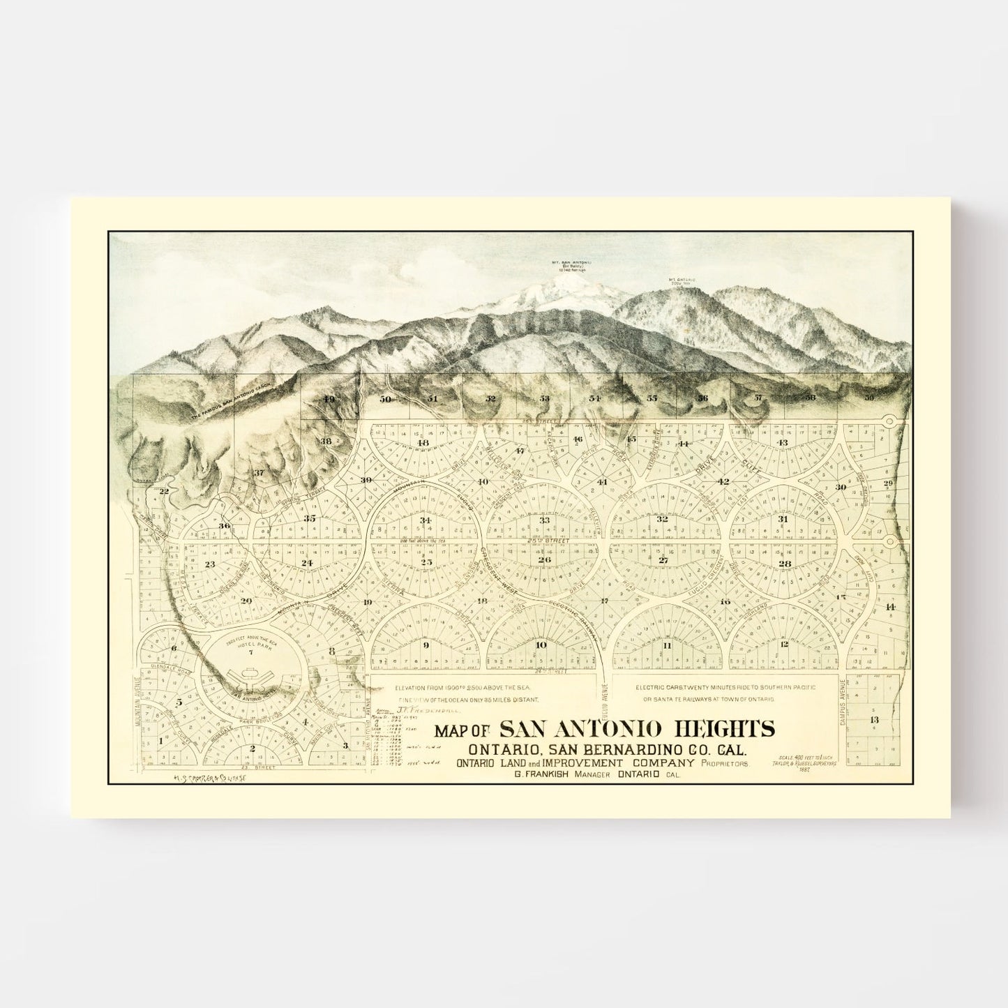 Vintage Map of San Antonio Heights, California, 1887