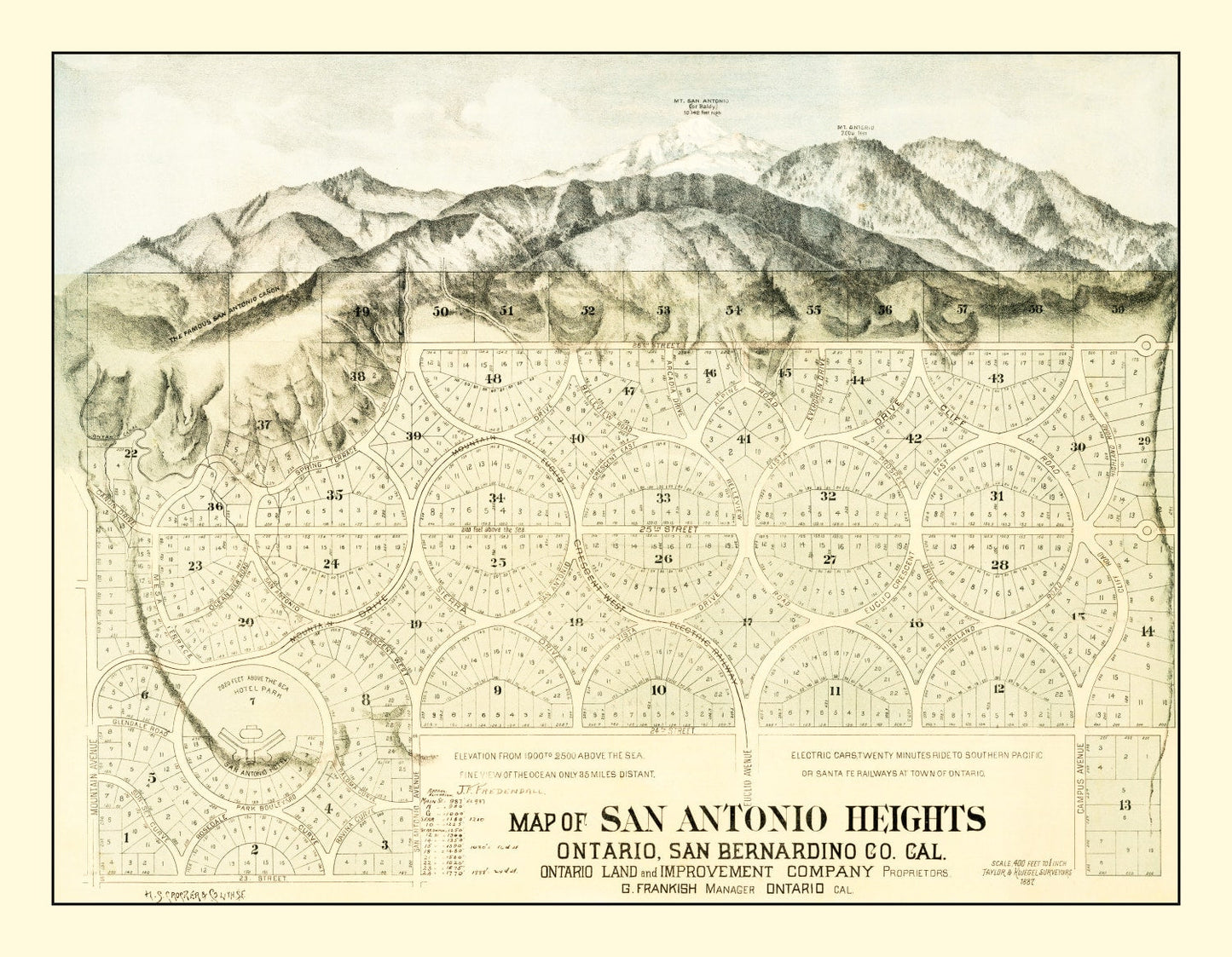 Vintage Map of San Antonio Heights, California, 1887