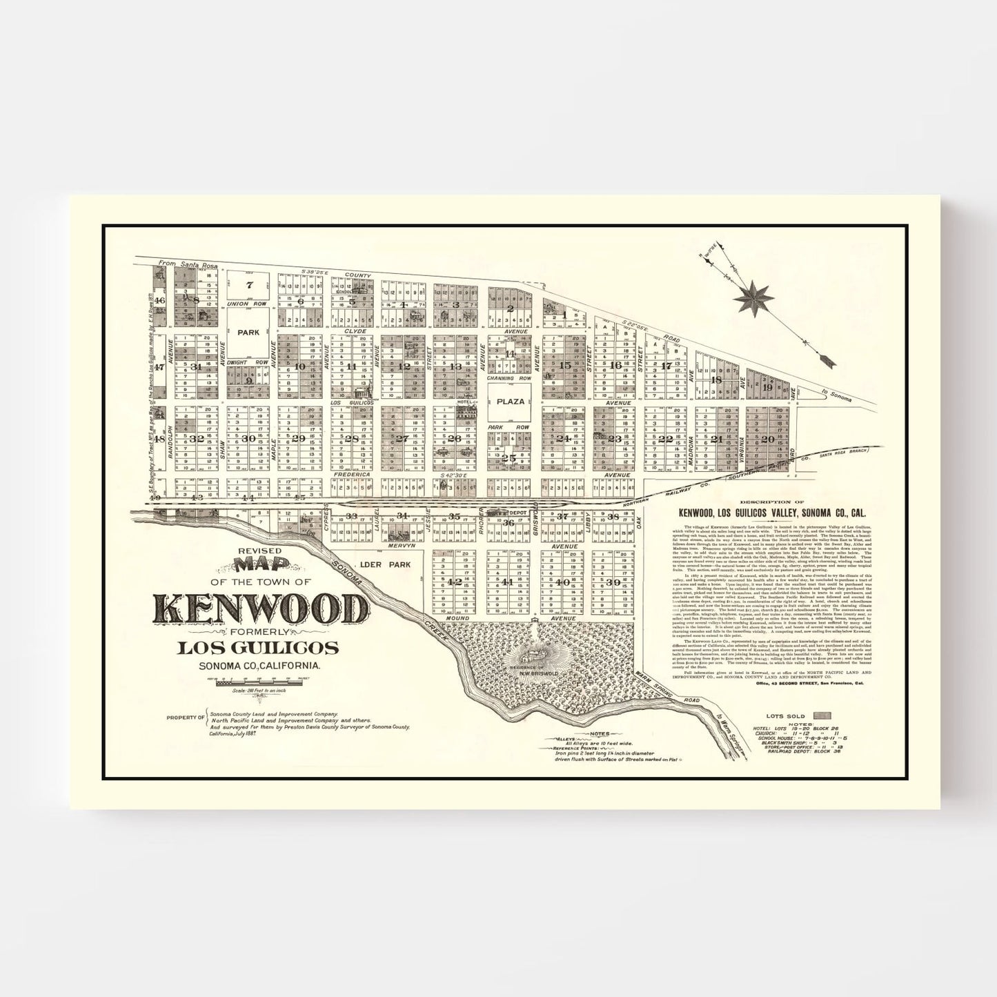 Vintage Map of Kenwood, California, 1887