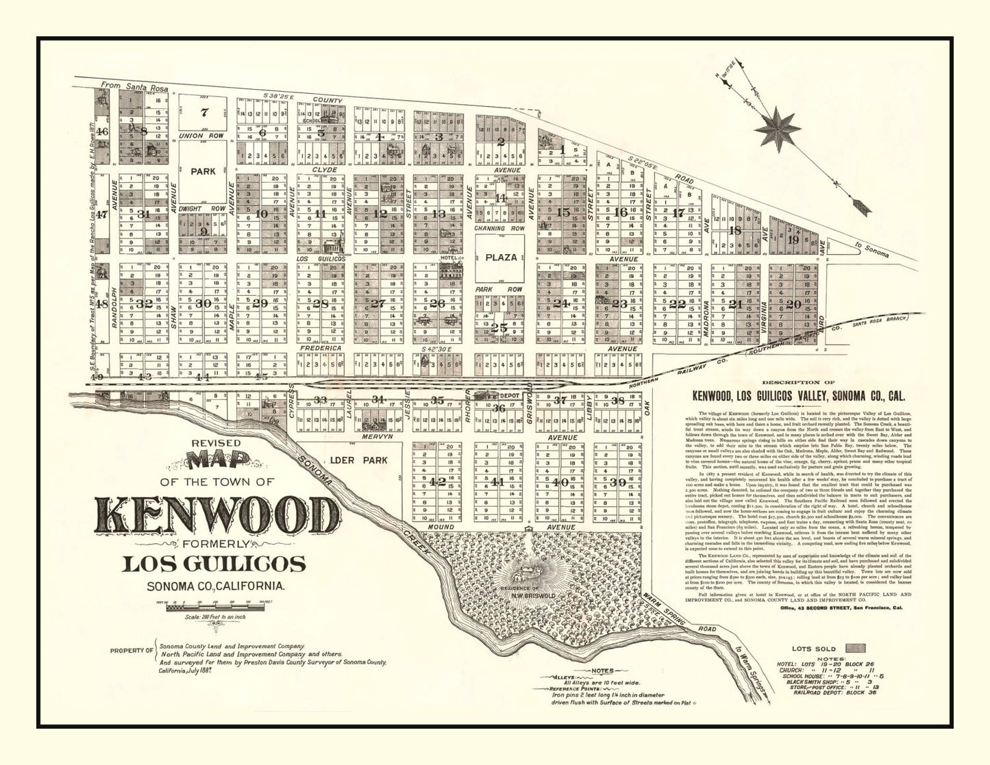 Vintage Map of Kenwood, California, 1887