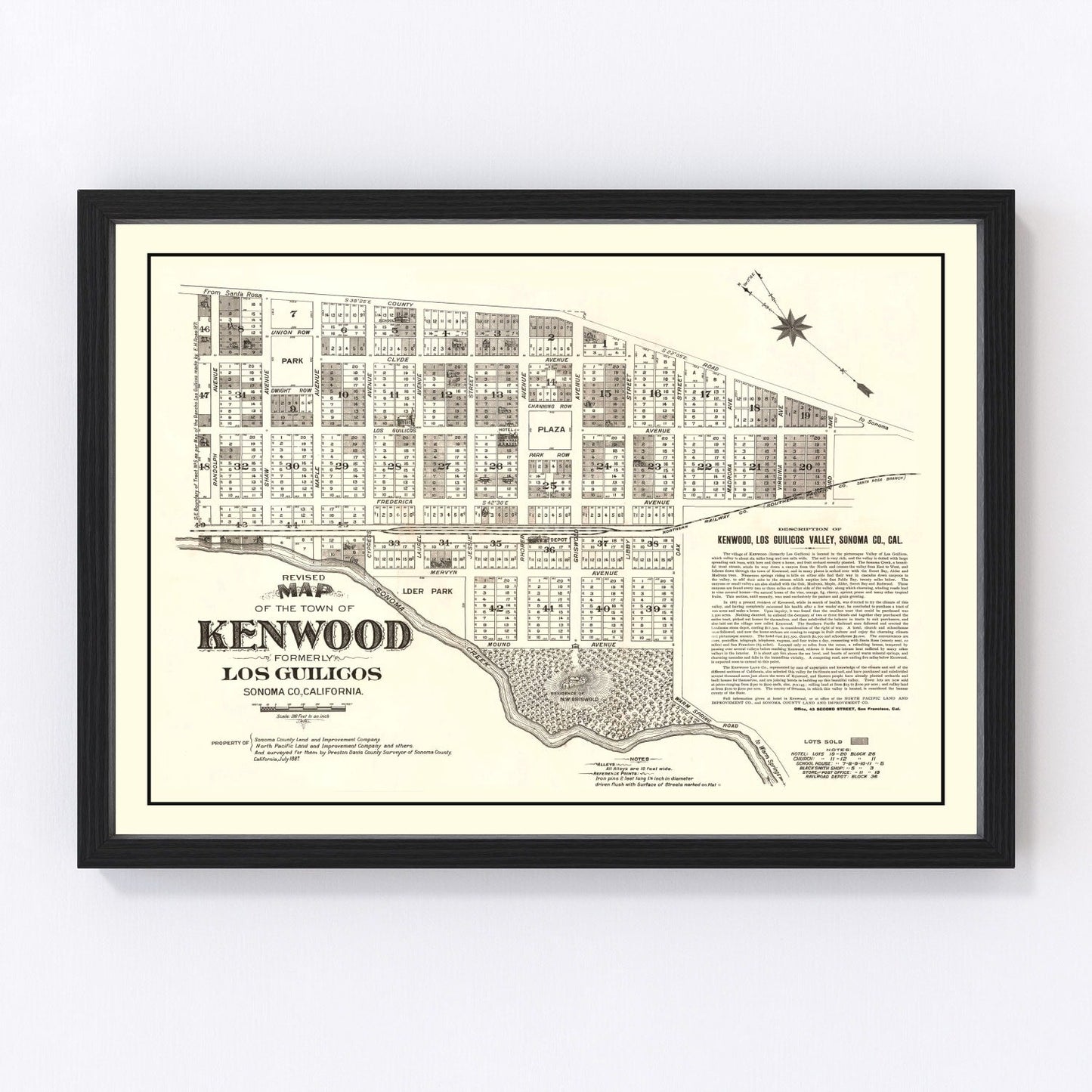 vintage map of Kenwood, California, 1887