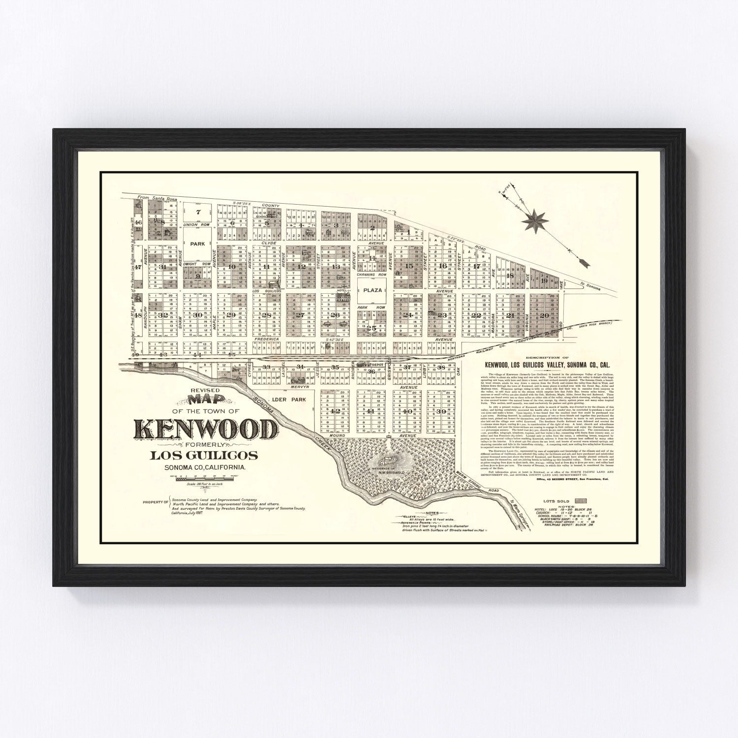 vintage map of Kenwood, California, 1887