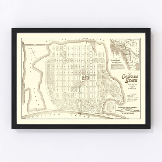 vintage map of Coronado Beach, California, 1887