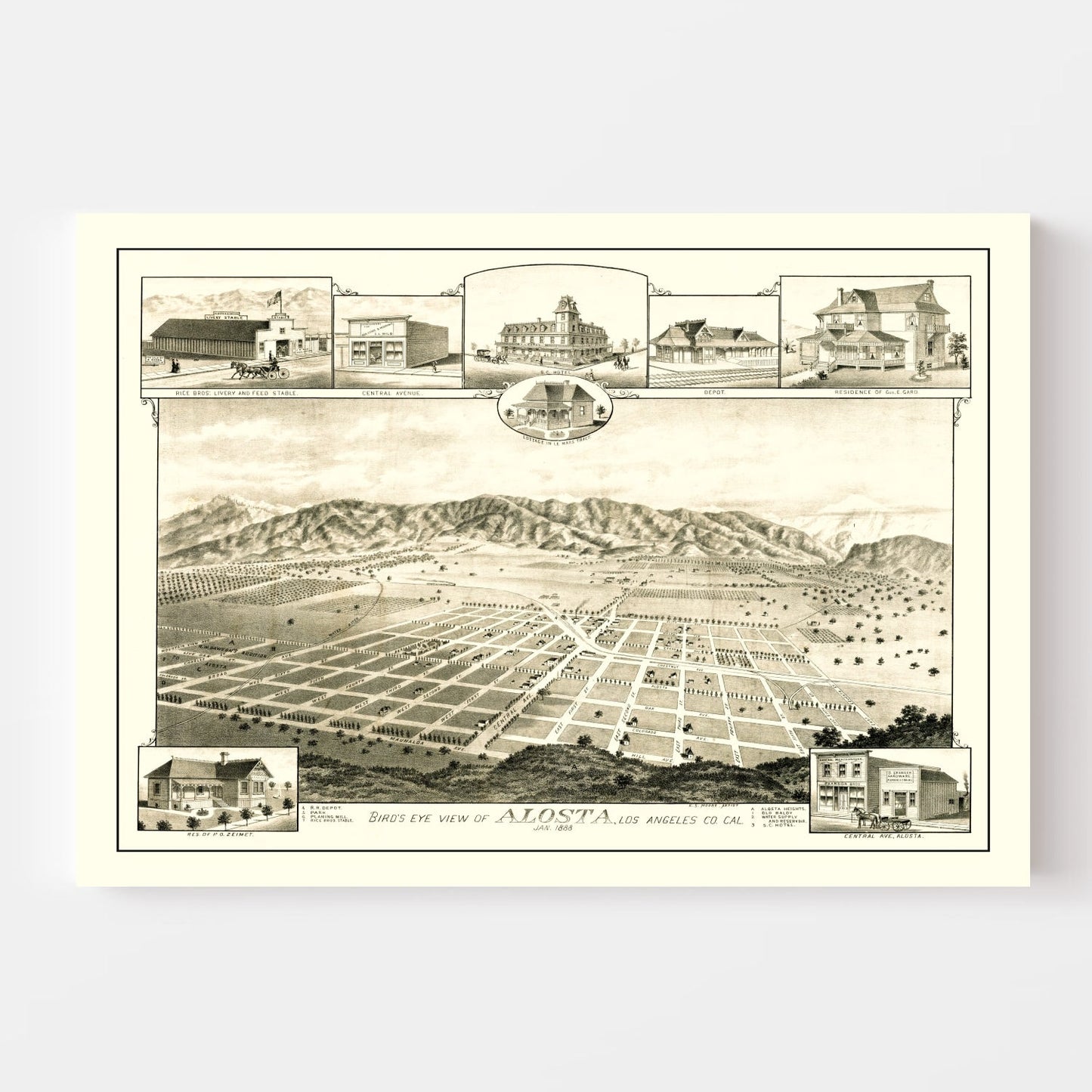 Vintage Map of Alosta, California, 1888