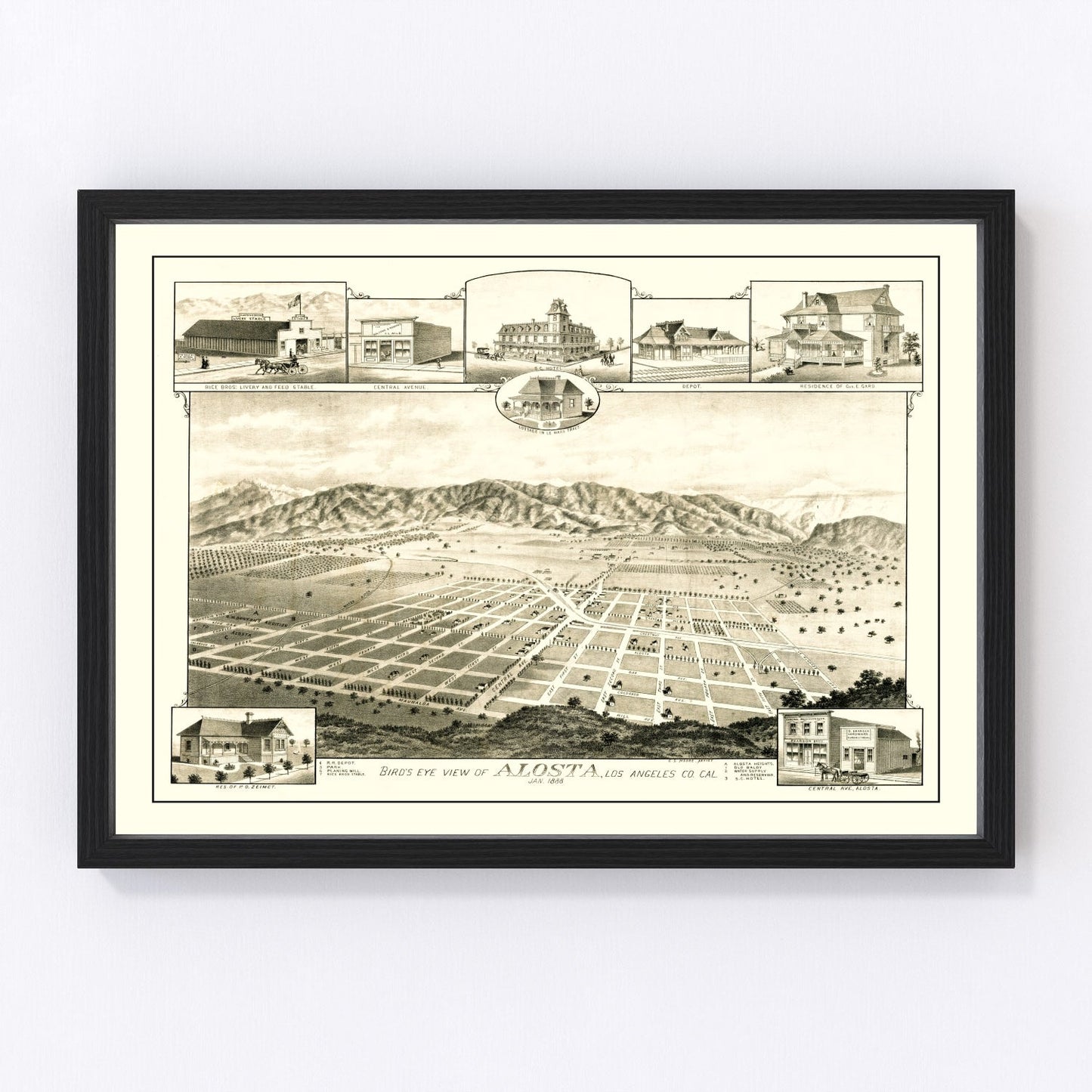 Vintage map of Alosta, California, 1888, Los Angeles County