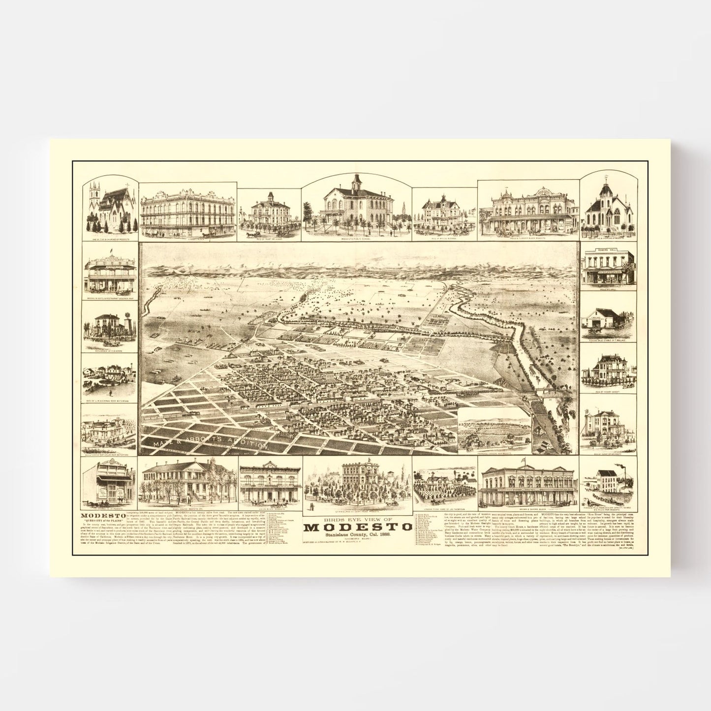 Vintage Map of Modesto, California, 1888
