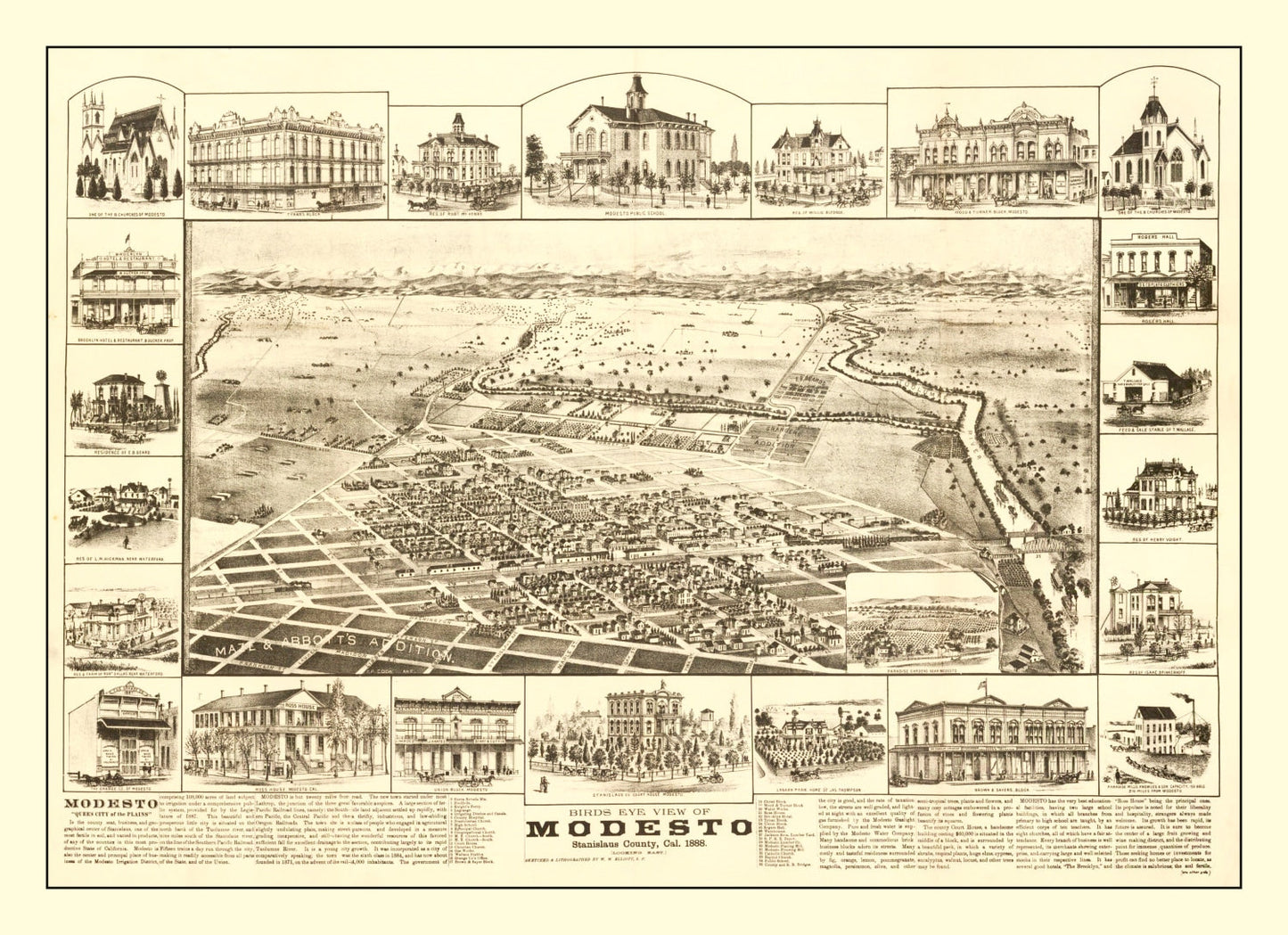 Vintage Map of Modesto, California, 1888