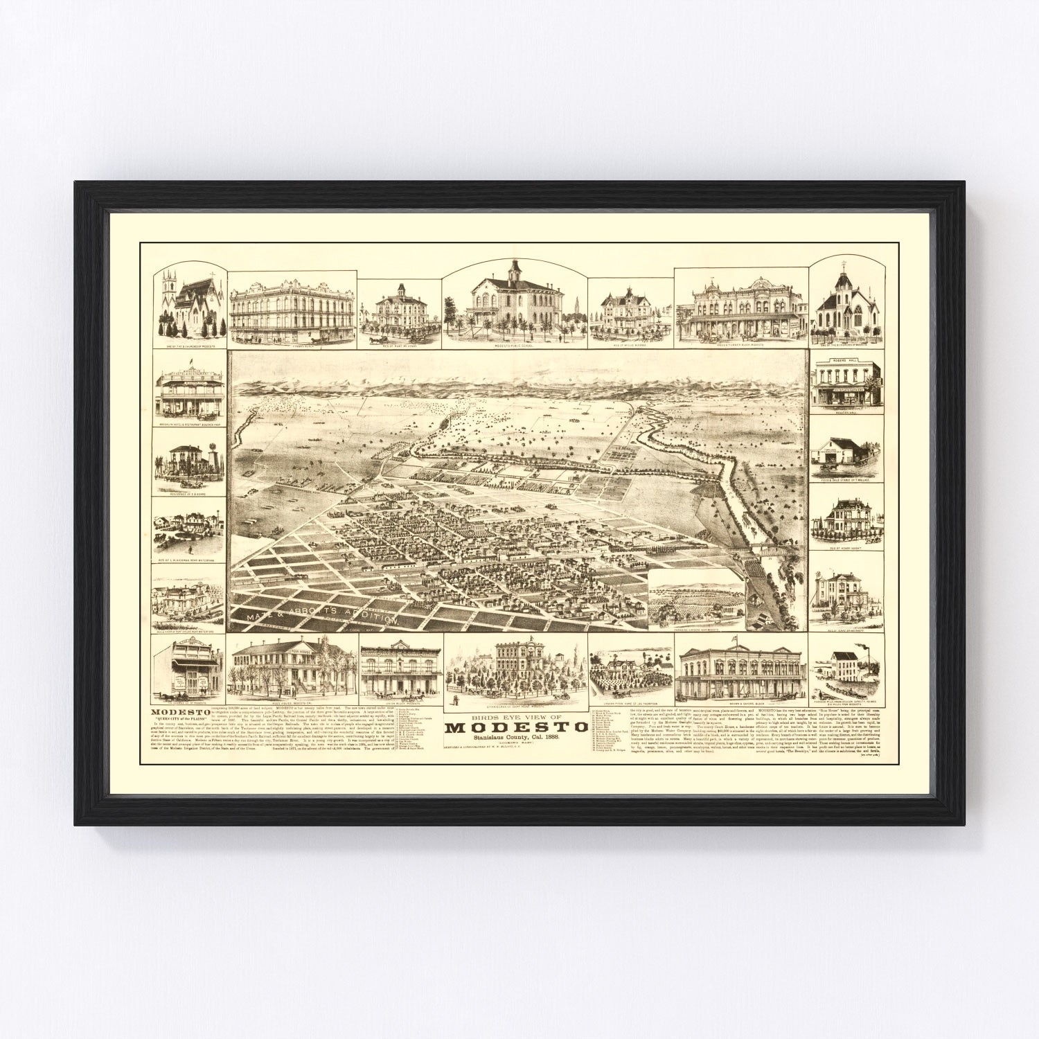 Vintage map of Modesto, California, 1888