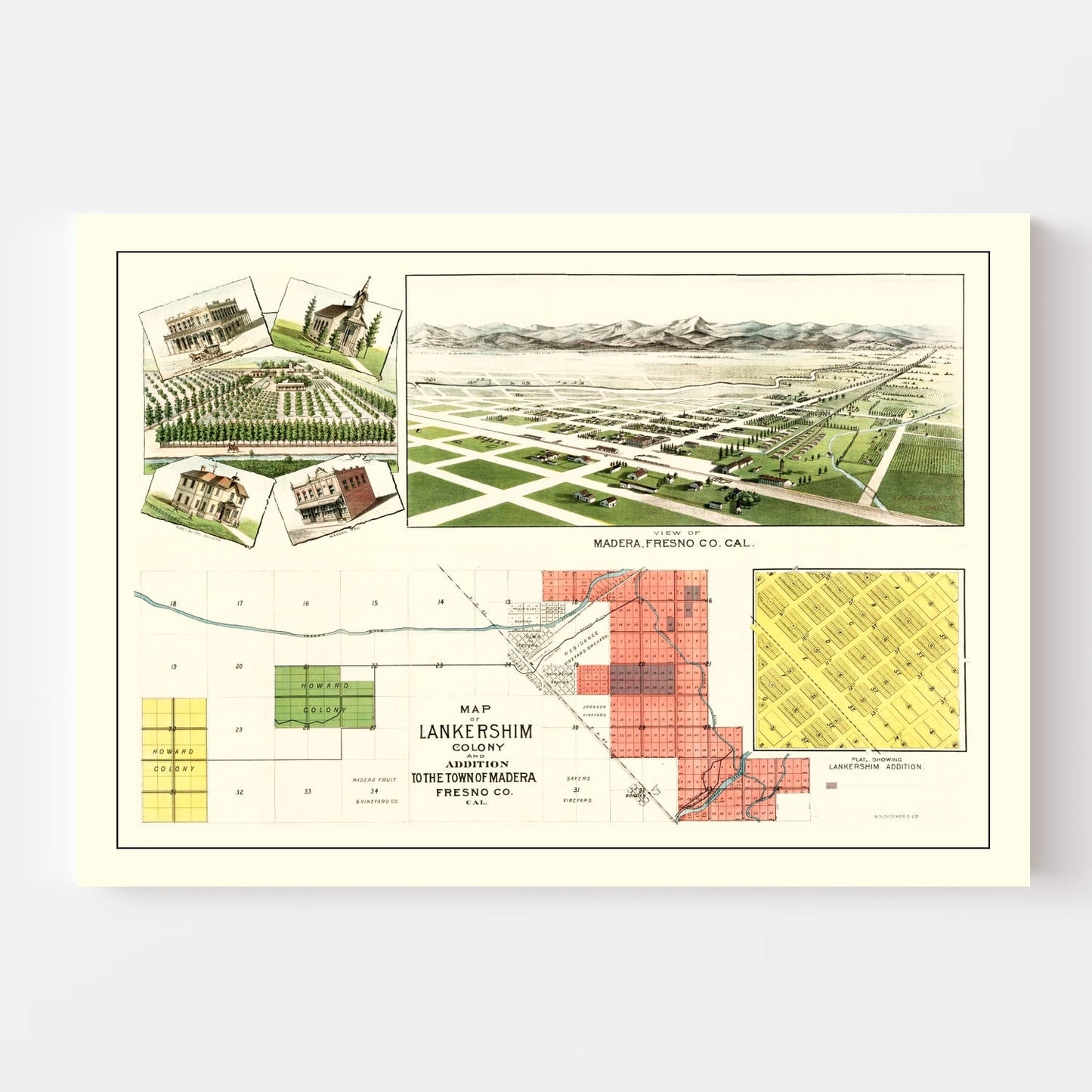 Vintage Map of Madera, California, 1889