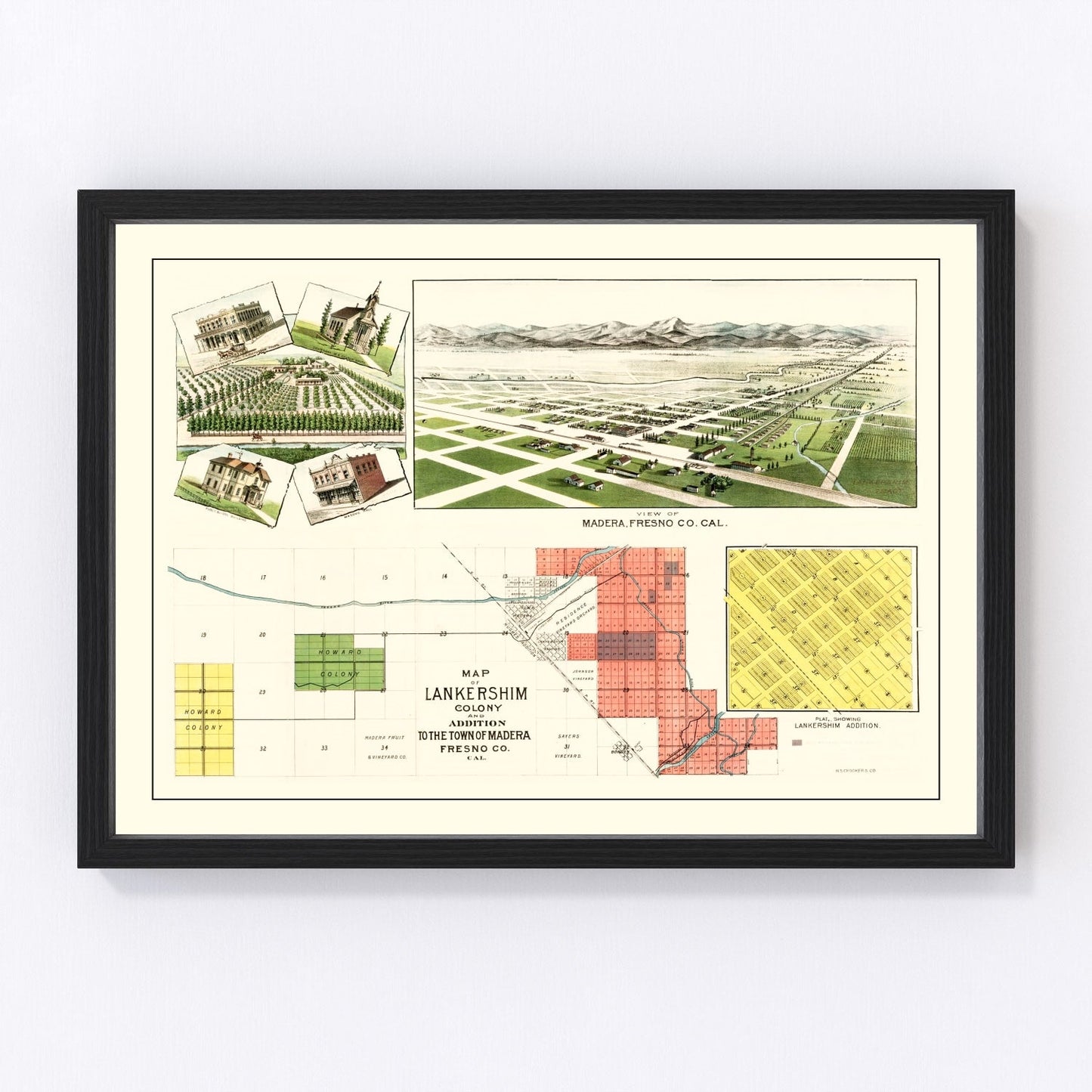 Vintage map of Madera, California, 1889