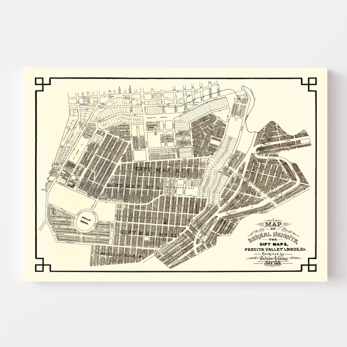 Vintage Map of Bernal Heights, California, 1889