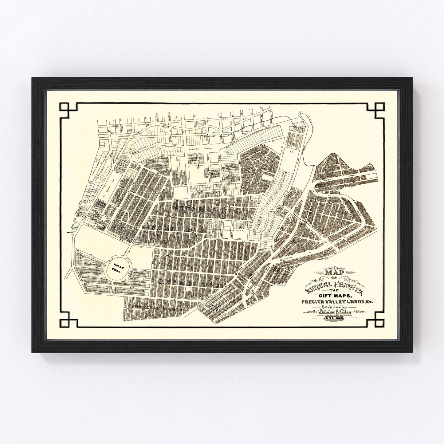 Vintage map of Bernal Heights, San Francisco County, California, 1889, restored print