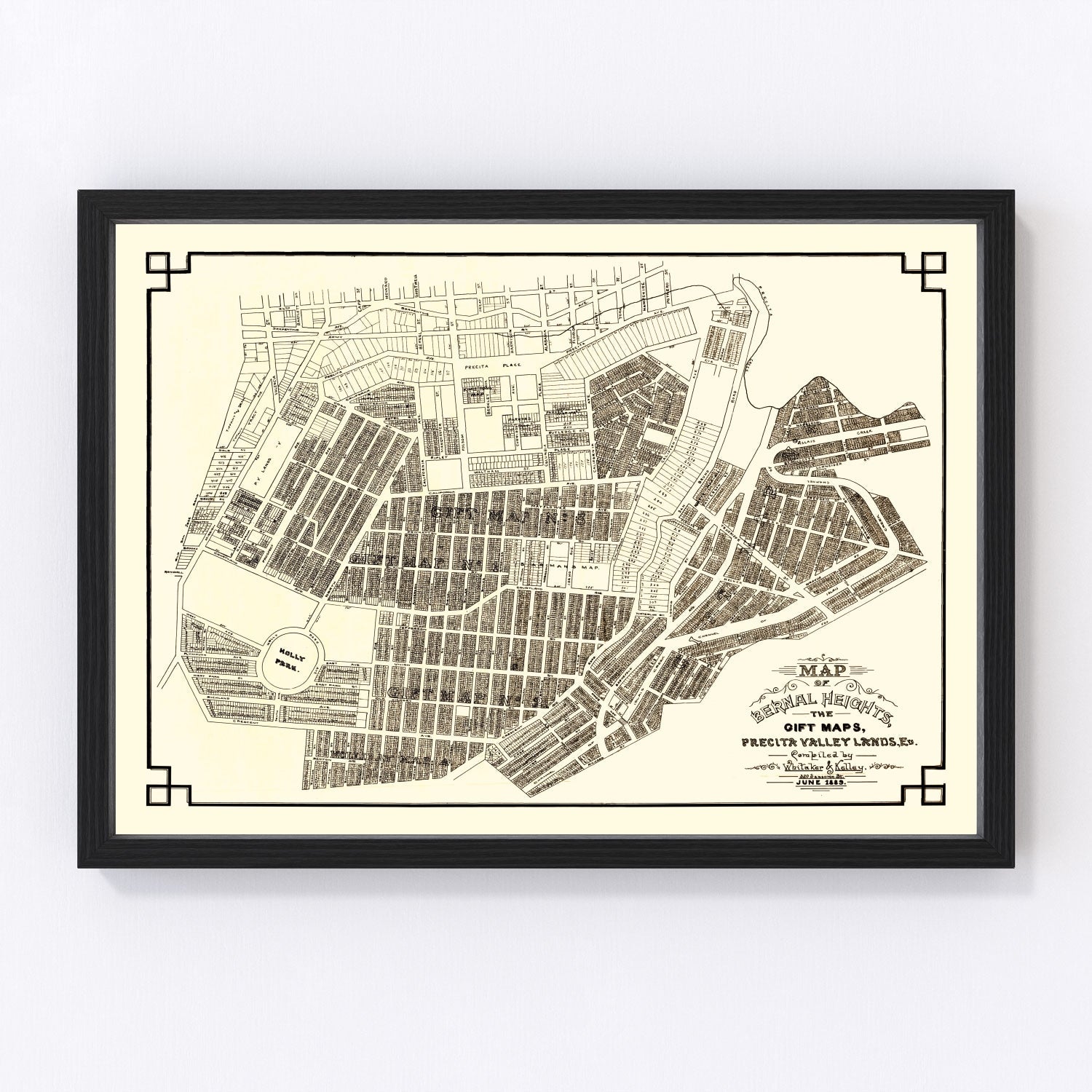 Vintage map of Bernal Heights, San Francisco County, California, 1889, restored print