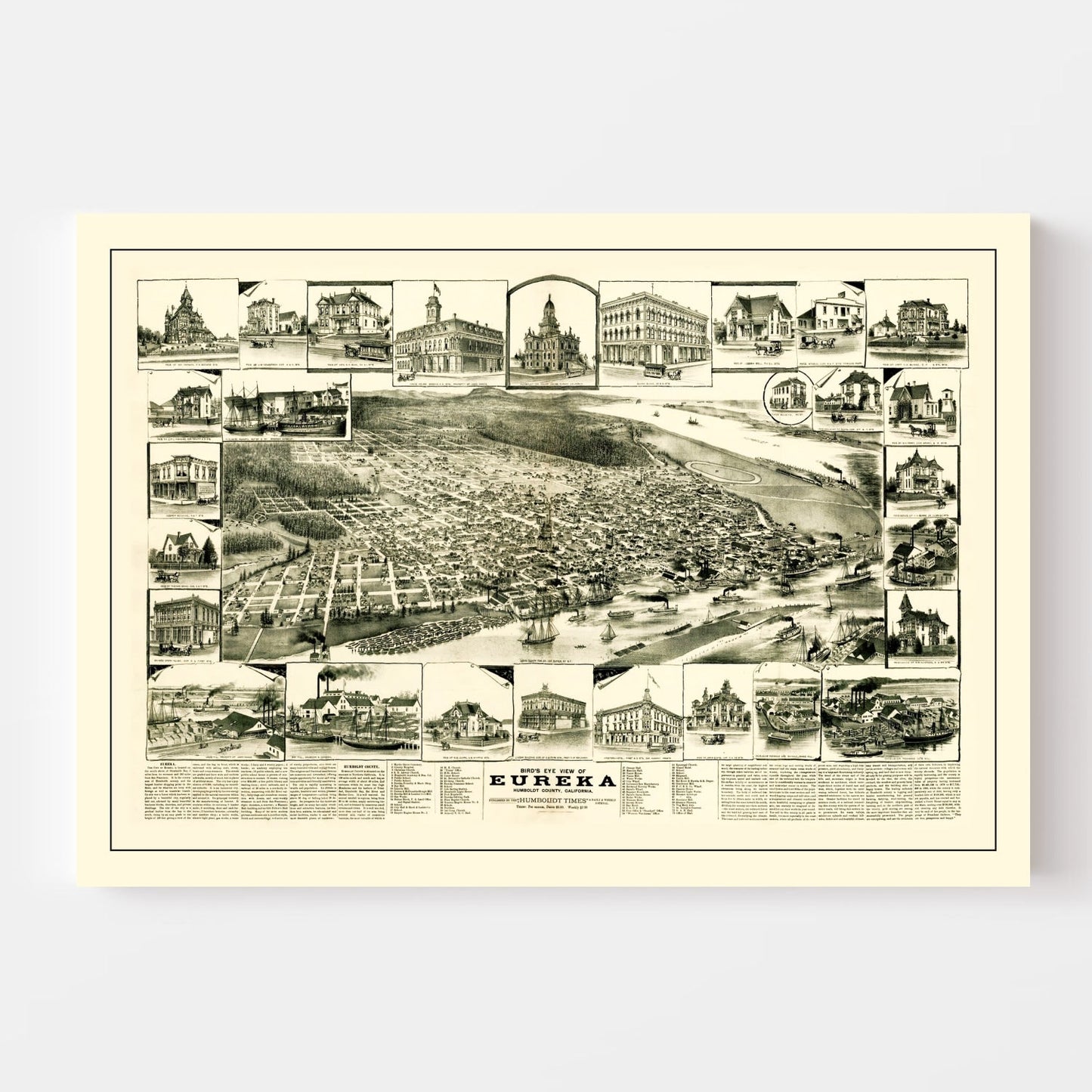 Vintage Map of Eureka, California, 1889
