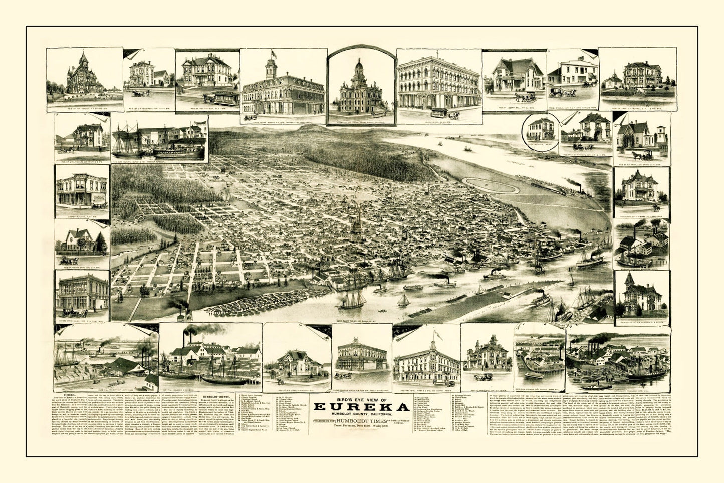 Vintage Map of Eureka, California, 1889