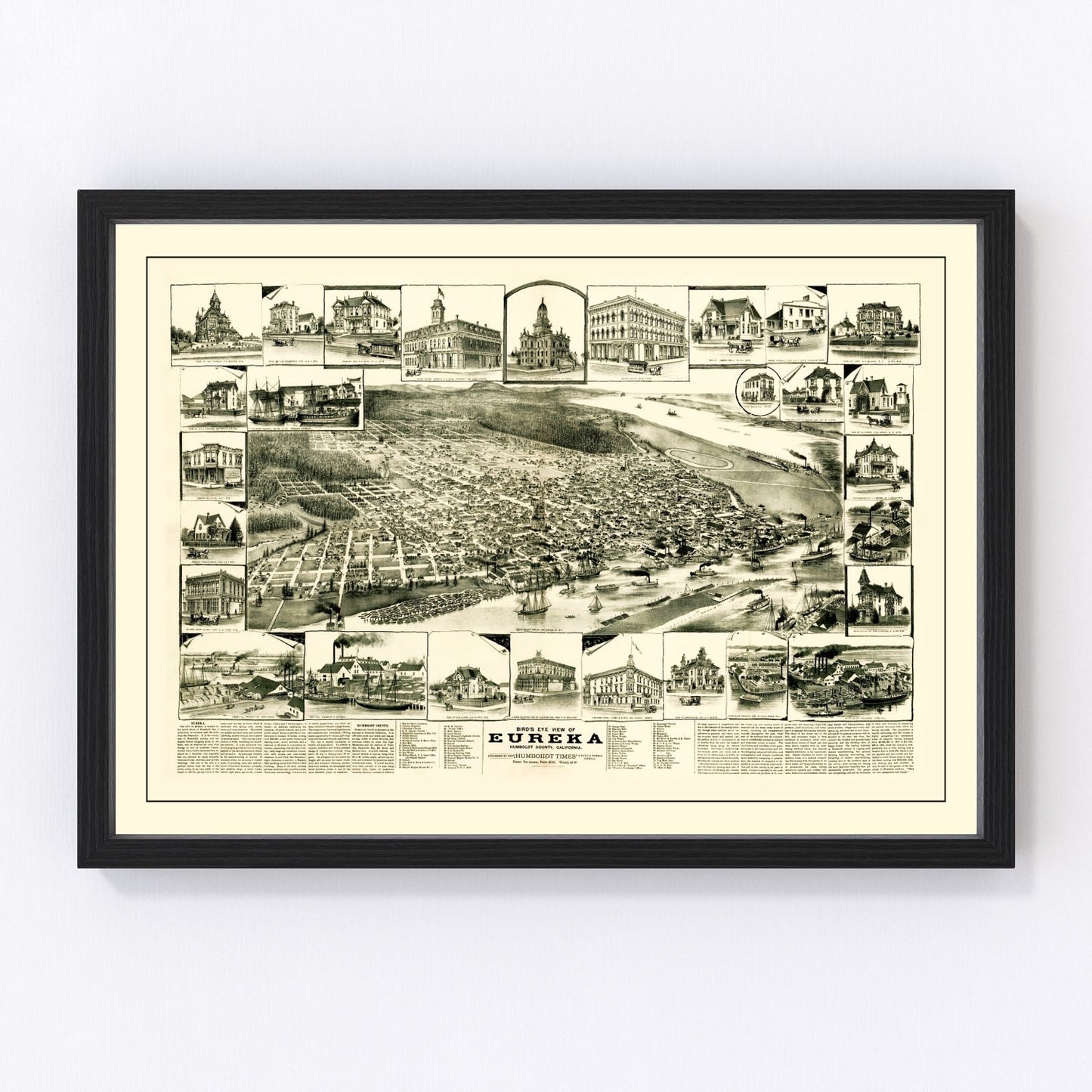 Vintage map of Eureka, California, 1889