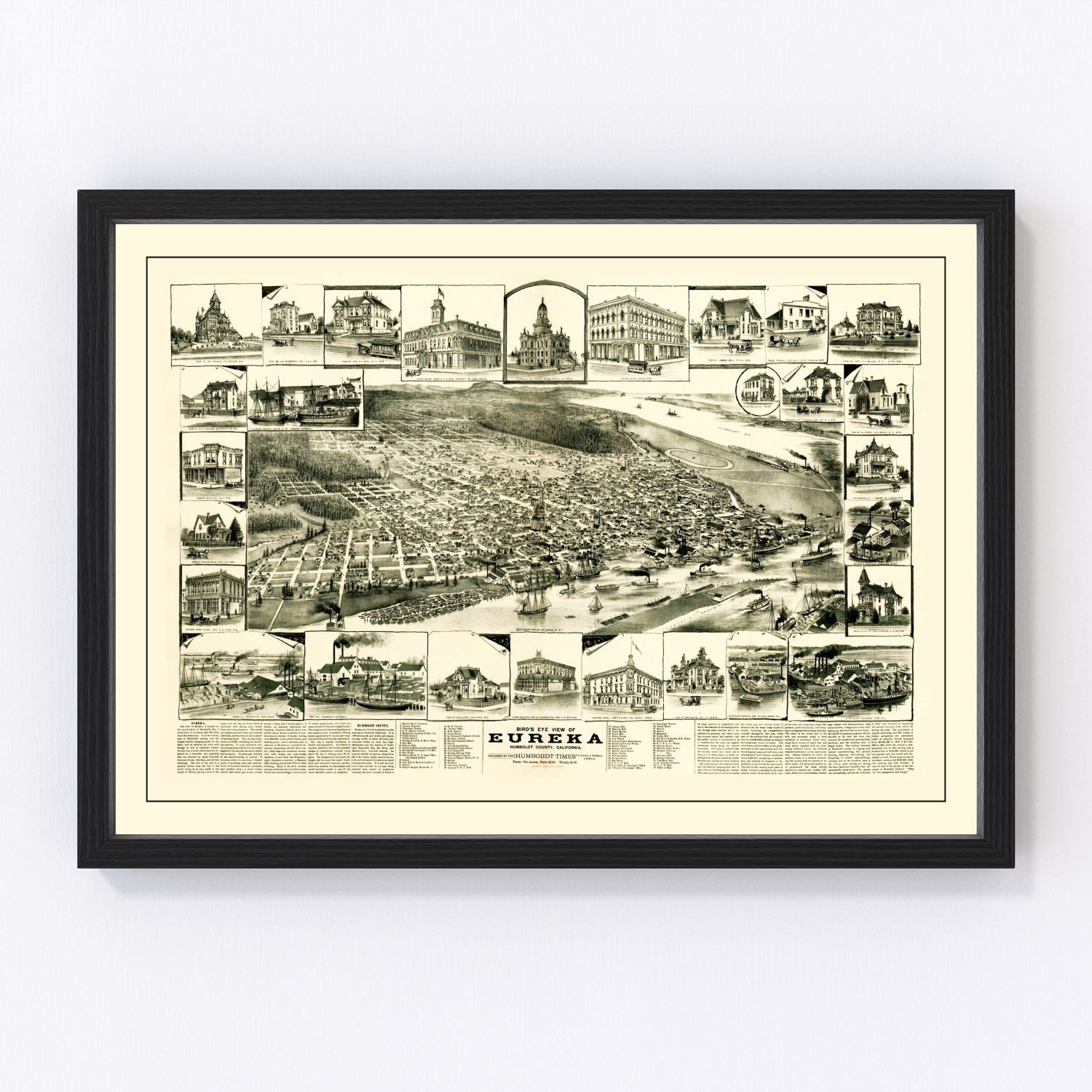 Vintage map of Eureka, California, 1889