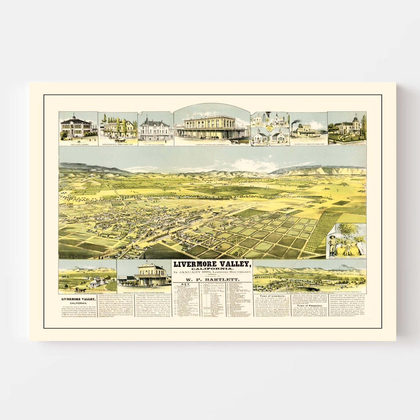 Vintage Map of Livermore Valley, California, 1889