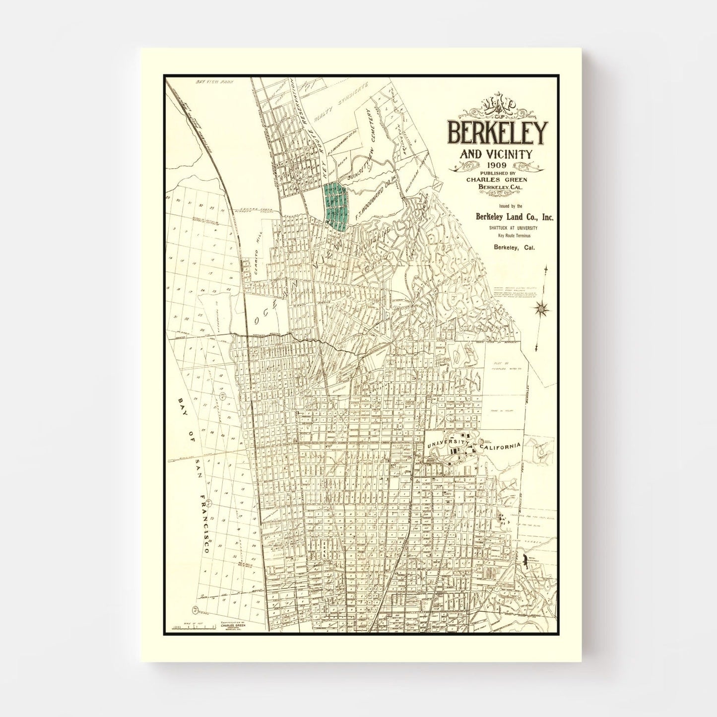 Vintage Map of Berkeley, California, 1909 Wall Art