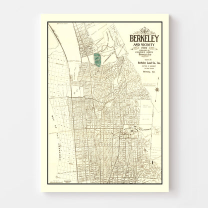 Vintage Map of Berkeley, California, 1909 Wall Art