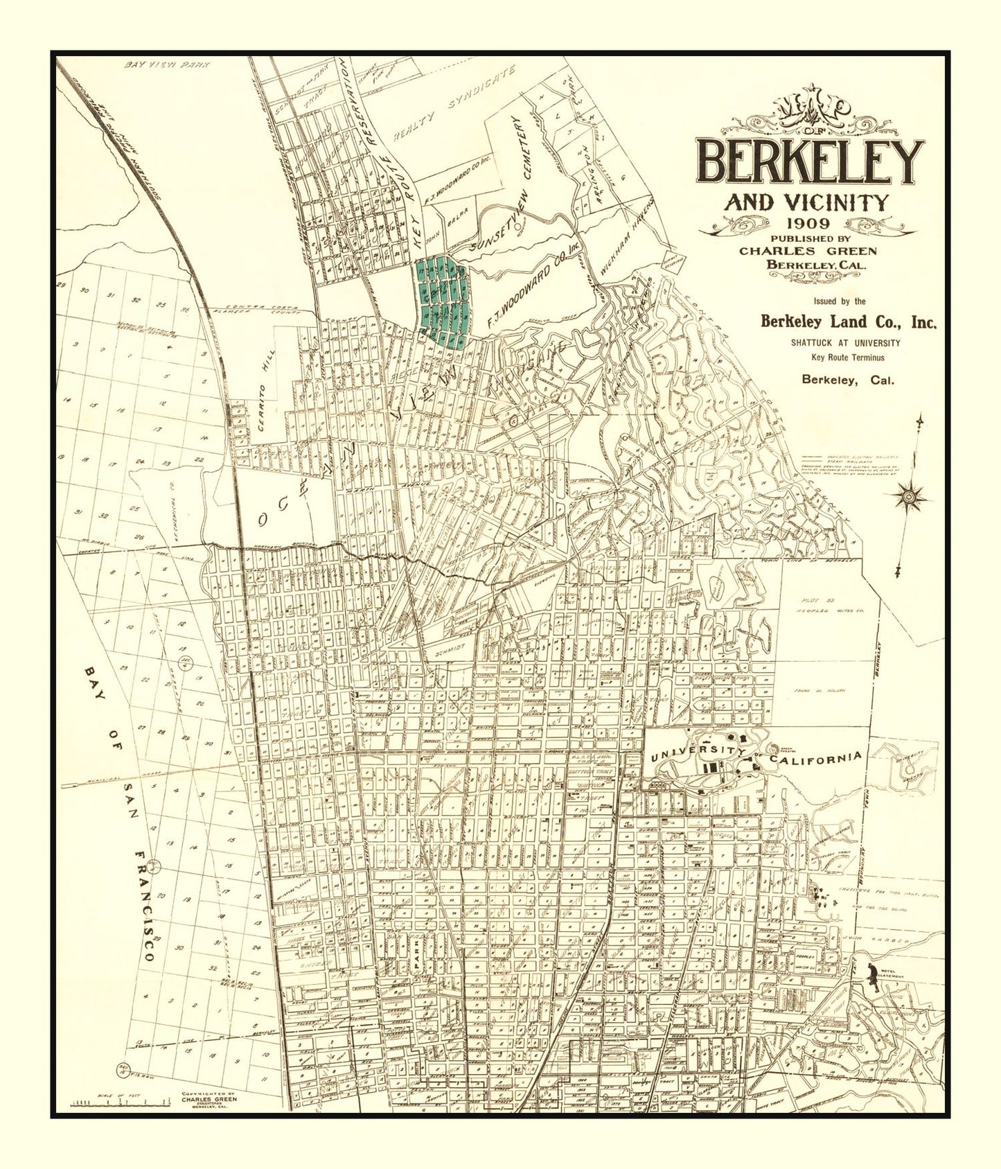 Vintage Map of Berkeley, California, 1909 Wall Art