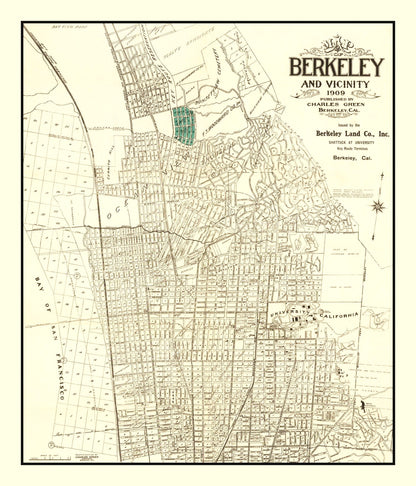Vintage Map of Berkeley, California, 1909 Wall Art